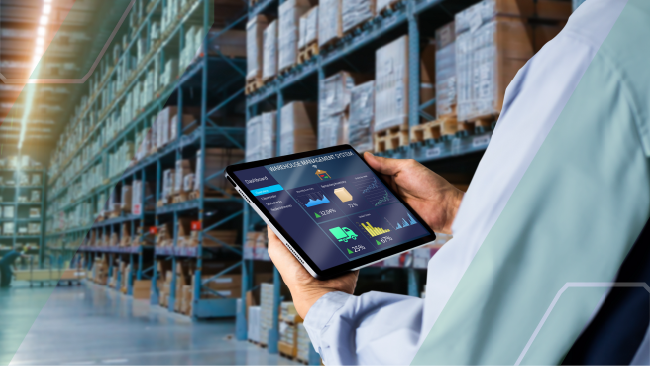 business statistics in the hands of a warehouse worker